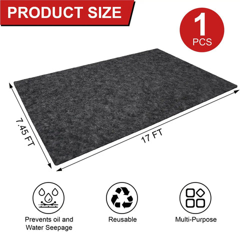 Heavy Duty Garage Floor Mat For Under Car 17 Foot By 7.45 Foot Waterproof Absorbent Oil Spill Protector With Non Slip Backing