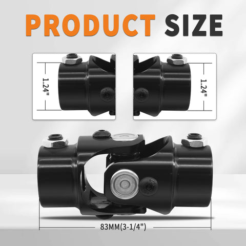Three Quarter Inch Double D Universal Joint For Steering Shaft Black Coated 35 Degree Bend Total Length 3.25 Inches 83mm 40Cr