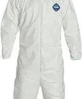 Disposable Coverall With Respirator Fit Hood And Elastic Cuffs, White, 3X Large, showing full front view with hood and zipper.