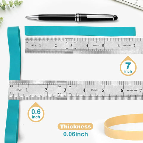 Heavy Duty Thick Rubber Bands Set 36 Pcs Large Wide Ranger Bands Size 107 with rulers showing 7x0.6 inch dimensions
