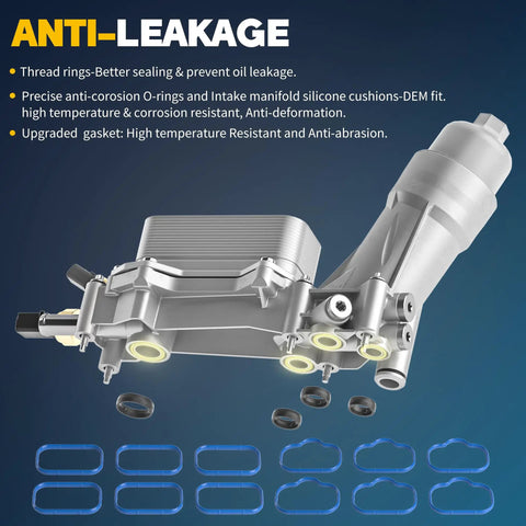 Beefed Up All Aluminum Engine Oil Filter Housing With Oil Cooler Upgrade showcased with anti-leakage features.