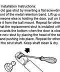 Installation instructions for No Fuss 12 Inch Gas Strut Lift Kit For Camper Shells with tools and steps for replacement.