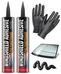 Two Pack Polyurethane Windshield Adhesive For Quick Curing No Drip Weather Resistant Auto Glass Bond Ideal For Vertical And Overhead Installations Windshield Repair Kit With Gloves Applicator Tip And Cartridge 310ml with gloves and windshield.
