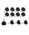 12 Pack M4 X 10 mm Knurled Thumbscrews Carbon Steel Black Round Clamping Knobs for Monitor Mounts and VESA Screws displayed on white