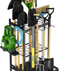 Heavy Duty Garden Tool Storage Rack With Wheels And Hooks Metal Organizer Stand For Garage Shed And Yard Space Saving Tool Holder