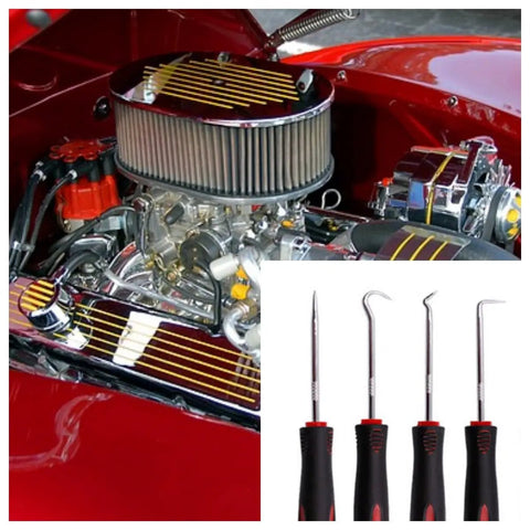 Oil Seal Hook Puller Set For Auto And Electronics Small Parts Removal Built Tough From High Strength Steel With Heat Treat For Rust Resistant Durability Ergonomic Non Slip Handle Great For Removing Oil Seals Screws And Tiny Parts. 4-piece set shown