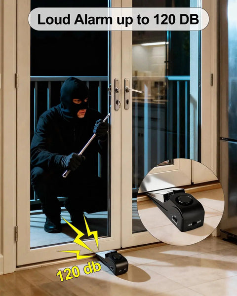 Door Stop Alarm 2 Pack With 120dB Siren Floor Wedge Door Stopper And Security Alarm Travel Friendly for home security.