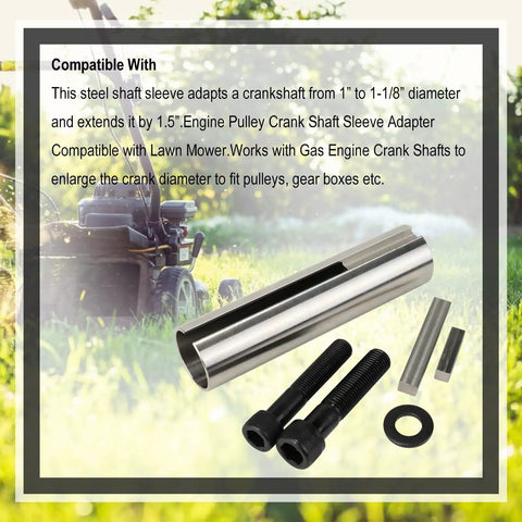 Rugged Stainless Steel Crankshaft Sleeve Converts Gas Engines From One Inch To One Eighth Fast with bolts, compatible with lawn mowers.