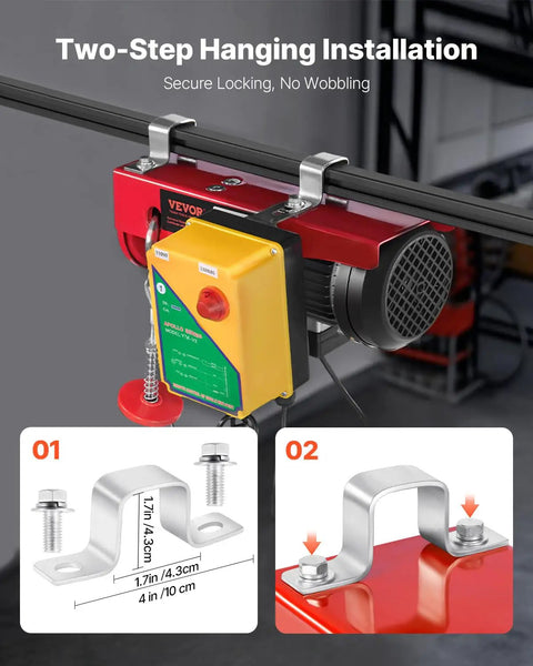 Heavy Duty Wireless Electric Hoist 1320 Lb Lift, 1150W 110V Steel Wire Winch With Remote Control, 40-Foot Lift Height, Durable Garage Shop Warehouse Factory Lifting Solution for Heavy Objects mounted on beam with two-step hanging installation