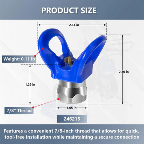 7/8 Inch RAC X Hand Tight Tip Guard With Blue Base G7/8 Thread Reversible Spray Nozzles For Graco Spray Equipment Close-up