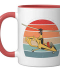 Vintage Autogyro Ceramic Mug With Retro Motif In Red And White 11 Ounce Microwave And Dishwasher Safe Perfect Aviation Enthusiast Gift For Gyroplane Fans, featuring a gyrocopter illustration.