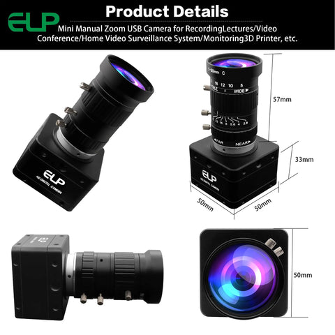 Ultra HD 20MP Varifocal USB 3.0 Camera For PC And Raspberry Pi, 5-50mm 10X Manual Zoom, 3840P Video And 4K 30FPS Web Cam, Lightburn Compatible