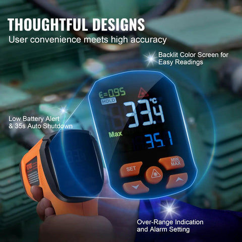 Infrared Thermometer With Dual Laser Non Contact Temperature Gun Handheld IR Heat Temperature Meter Adjustable Emissivity For Metal Smelting Cooking Pizza Oven And Engine Use Range From 40 F To 2732 F Lightning Fast One Quarter Second Readings, backlit display