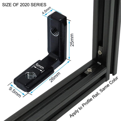 20Pcs L Shape Corner Brackets For 20 Series Aluminum Extrusion 20 by 20 2020 2040 V Slot Internal Joint Black Zinc