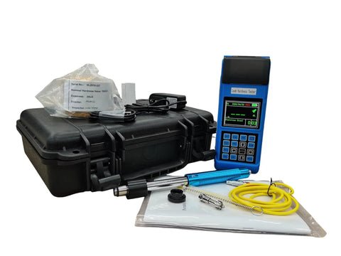 Portable Digital Leeb Rebound Hardness Tester With G Probe Features Clear TFT Display And Angle Free Testing For Heavy Duty Steel Projects That Pulls HB Readings Straight Out Built Tough For Reliable Shop Work, complete kit with case and accessories.