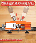 Chainsaw Sharpener Jig With 5 Titanium Plated Diamond Bits And Carry Bag Hand Crank Portable Sharpening Kit in use