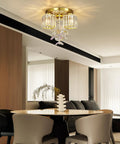 Modern Semi Flush Mount Ceiling Light With Crystal Accents 5 Light Chrome Fixture illuminating a dining area.