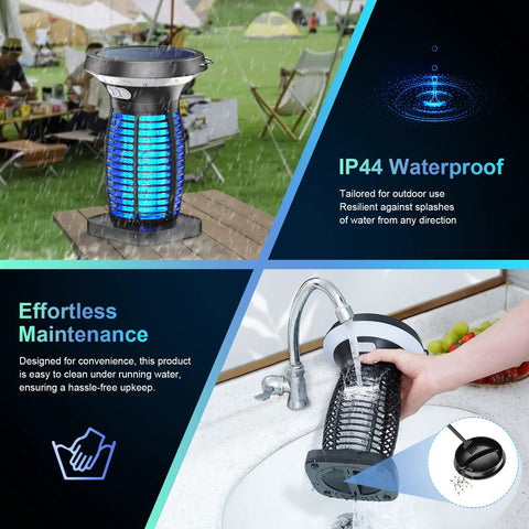 Solar Powered 3 In 1 Bug Zapper All In One Outdoor Mosquito Killer Cordless Electric Zapper With Night Light waterproof use