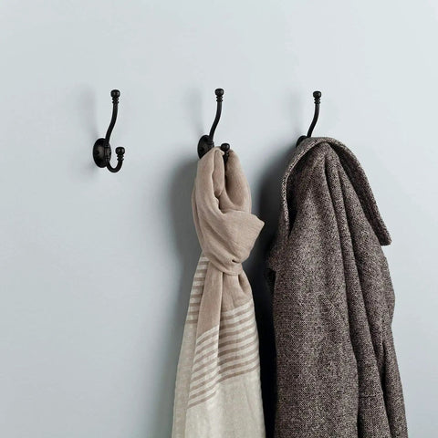 Ball End Coat And Hat Wall Hooks Set Five Pack Matte Black Wall Mount Hanger With Dual Hooks For Backpack Purses Bags Towels