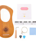 Portable Seven String Lyre Harp Kit For Beginners With Lightweight Wooden Body Metal Tuning Wrench Extra String Set And Music Sheet Book Detachable Stand Great Gift For Adults And Students, brown 7-string harp kit with accessories