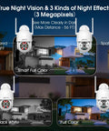 Outdoor 2K WiFi Security Camera With Auto Tracking And Color Night Vision displaying night effects and 3MP resolution