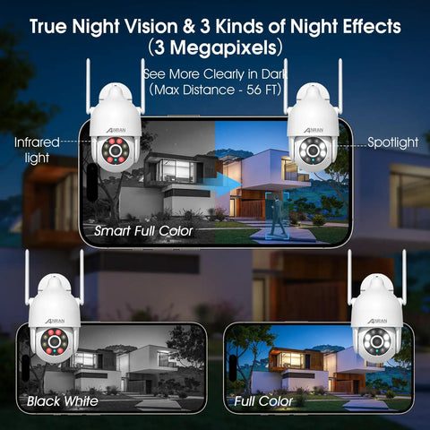 Outdoor 2K WiFi Security Camera With Auto Tracking And Color Night Vision displaying night effects and 3MP resolution