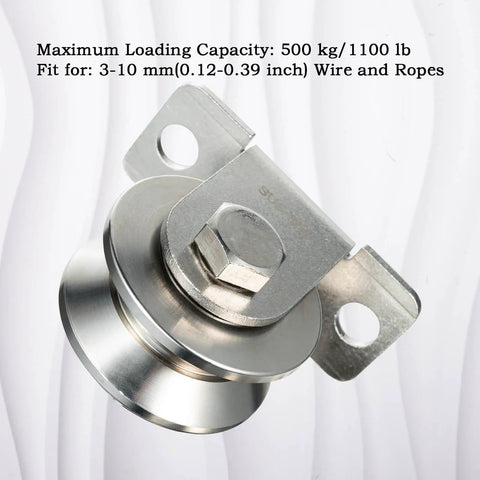Close-up of Cable Pulley Wall Mount With 48mm Wheel Dual Bearings Stainless Steel V Type Rope Pulley For Pulley System