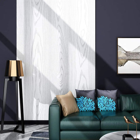 Living room with White Wood Peel and Stick Wallpaper Roll 15.8 x 394 Inches for cabinets, countertops, desks, and dining tables.