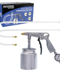 Street Ready Heavy Duty Pneumatic Undercoating Spray Gun With Adjustable Regulator And Beefy 25 Oz Suction Cup For Rust Proofing Truck Bed Liners Plus Slick Auto Finishes in packaging with two wands.