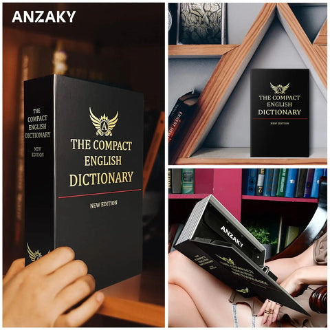 Book Safe Dictionary Diversion With Combination Lock And Fireproof Money Bag Hidden Storage for Cash and Valuables on shelves.