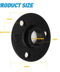 1/2 Inch Black Iron Floor Flange with dimensions labeled, part of Dope Anti Rust 10 Pack For DIY Projects Furniture And Shelving Vintage Industrial Style Hardware With Threaded Holes Heavy Duty Malleable Iron Pipe Fittings.