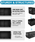 Heavy Duty Trunk Organizer With Waterproof 1680D Oxford Fabric, collapsible with foldable cover, showing closed and open configurations.