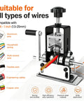 Knockout Performance Wire Stripper Machine For Scrap Copper, showing compatible wires from 0.06 to 1 inch for efficient stripping.
