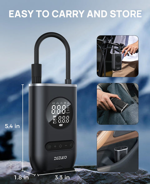 Cordless Tire Inflator With 150 PSI Auto Shut Off Pressure Gauge And LED Light Portable Air Pump for easy storage and use