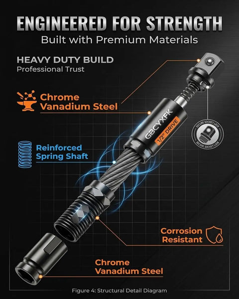 360 Degree Flex Rod For Impact Tools One Half Inch Flexible Drill Bit Shaft Socket Extension Bendable Spindle Adapter
