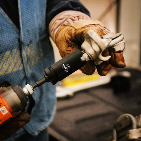 Technician using Three Quarter Inch Drive Deep Impact Socket Set, 13 Piece Metric Through 41mm, 6 Point Design with impact wrench