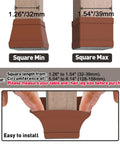Diagram showing size range and installation of 16 Pack Square Silicone Chair Leg Floor Protectors With Felt Bottom, 1.5 Inch Black Size
