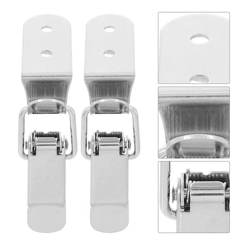Stainless Steel Box Latches With Hook Design No Keyhole Needed Spring Loaded Toggle Clasp shown with close-up details