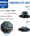 Diagram showing Beefy and Heavy Duty Adjustable Paver and Tile Pedestal Set, 26 Pack with height range 1.1 to 2.36 inches.