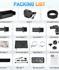 All In One Pond Waterfall Kit With LED Light And 12 Inch Stainless Spillway 880 GPH 45W Pump Filter Media Bag contents