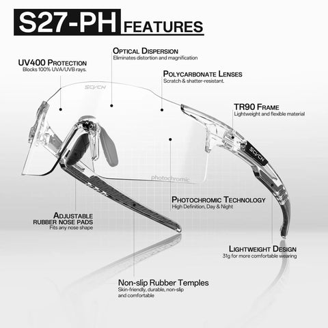 Photochromic Cycling Glasses For Men And Women Ride Ready Sports Sunglasses With UV400 Protection TR90 Frame side view
