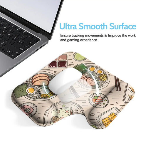 Ergonomic Mouse Pad With Gel Wrist Rest Dual Height One Inch And One Point Two Inch For Typing Gaming And Office, ramen design