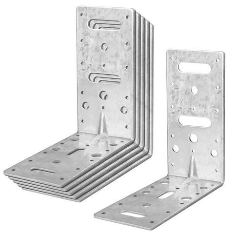 Six Pack 6 Inch Steel L Right Angle Brackets Set Heavy Duty Corner Braces For Wood Galvanized Carbon Steel With 66 Lb Max Load Includes Mounting Slots For Three Eighths Inch Screws Durable Reinforcement
