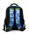 Back view of Hydrangea Bloom Printed Backpack For Men And Women Large Capacity Durable Polyester School Travel Bag with straps visible