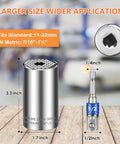 Universal Socket Set 7-19mm And 11-32mm All In One Heavy Duty Super Socket with drill adapters showing size and hex pattern