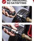 Pressure Washer Quick Connect Kit Universal M22 14mm To 3/8 Inch Fittings in use, shown with no-threading connection on hose.
