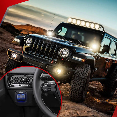 16AWG LED Light Bar Wiring Harness Kit 12V on Jeep with 2 Gang Rocker Switch Panel and Four Leads