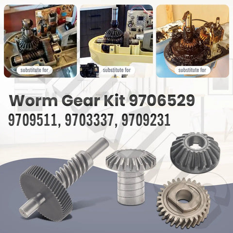 All-in-One Worm Gear Kit For 5Qt And 6Qt Stand Mixers with Whirlpool KitchenAid components shown close-up