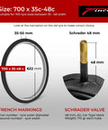 Two Pack Inner Tubes For 35C 40C And 48C Tires With 48Mm Presta Valve On 622 Wheels Built Tough Butyl Tubes size illustration