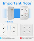 Image showing installation details for No Cap Wall Mount Power Strip With 6 Widely Spaced Outlets And 4 Rapid Charge USB Ports.